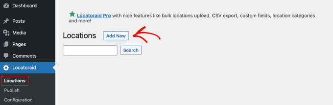 Click the Add New Button on the Locations Page