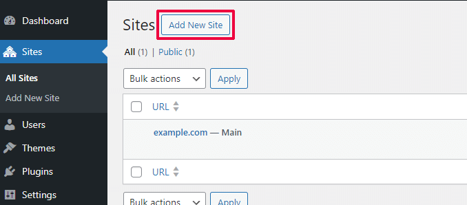 Adding a new site in a WordPress multisite network