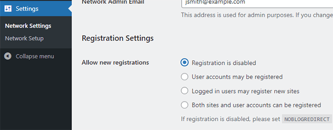 Allowing user and site registration on a WordPress multisite