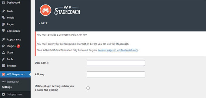 Enter WPStagecoach API keys