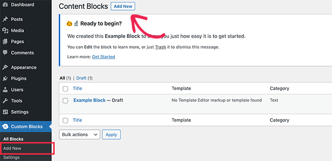 Creating a new custom block