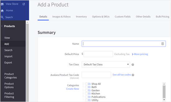 Añadir nuevos productos a la tienda BigCommerce