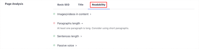 AIOSEO readability analysis