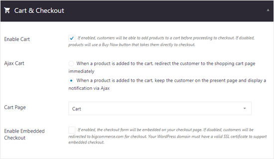 Agosto para WordPress Carrinho e Checkout Opções