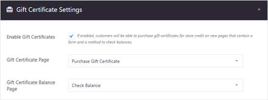  BigCommerce for WordPress Gift Certificates Settings