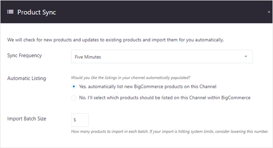  BigCommerce for WordPress Product Sync Options