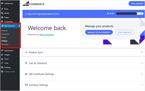 BIgCommerce voor WordPress-instellingen