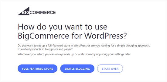 Vyberte, jak chcete BigCommerce pro WordPress