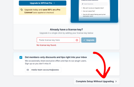 Click the Complete Setup button in WPChat Click the Complete Setup button in WPChat