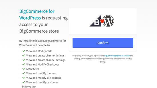 confirmă conectarea BigCommerce