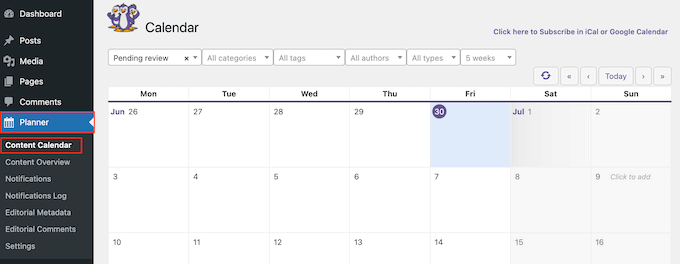 Creating a content calendar for a WordPress blog