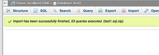 Database imported successfully