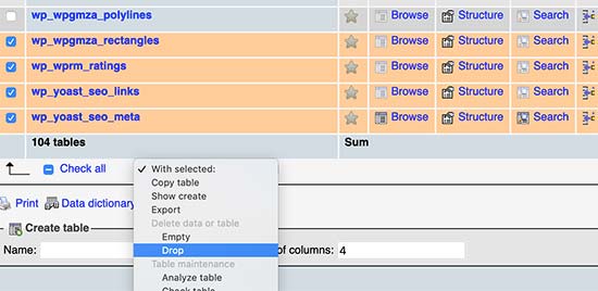 Delete plugin tables