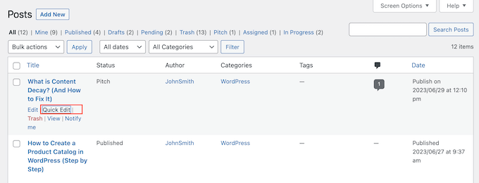 Improving the editorial workflow by changing the post status