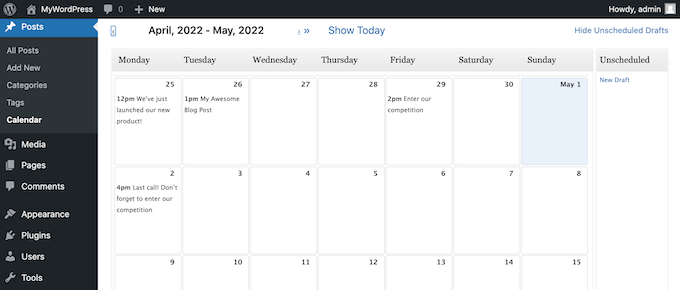 The Editorial Calendar WordPress plugin