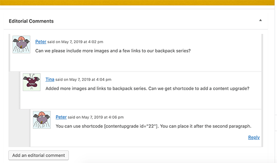 Adding editorial comments to posts in WordPress
