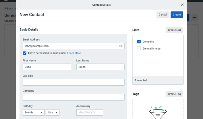 Adding a Contact to Your Email List