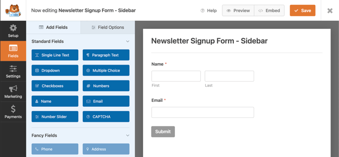 Editing Newsletter Signup Form