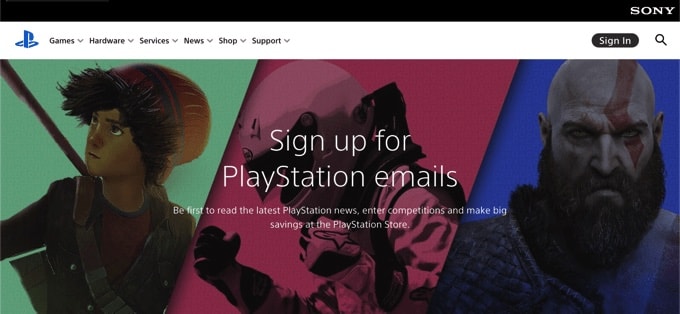 Sony PlayStation Newsletter Signup