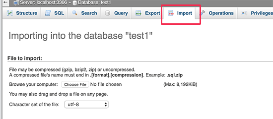 通过 phpMyAdmin 导入数据库