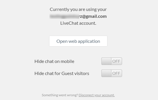 LiveChat WordPress plugin settings page