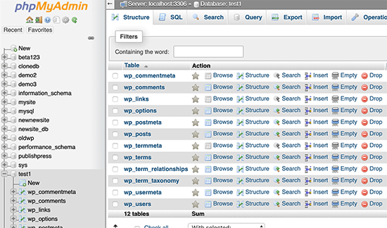 PhpMyAdmin 仪表板