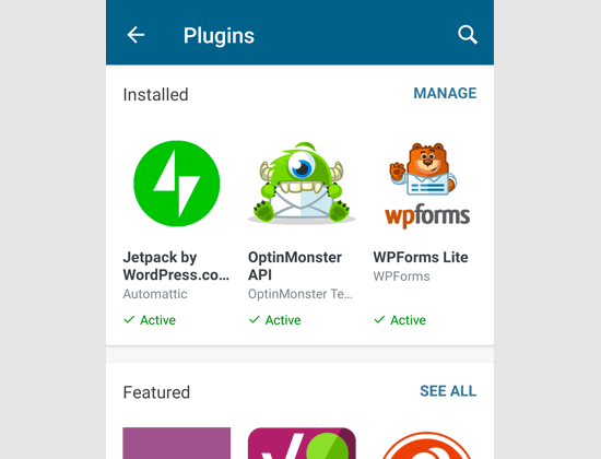 Managing plugins via WordPress app