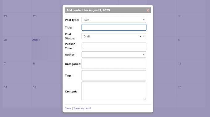 Scheduling posts in the WordPress content calendar