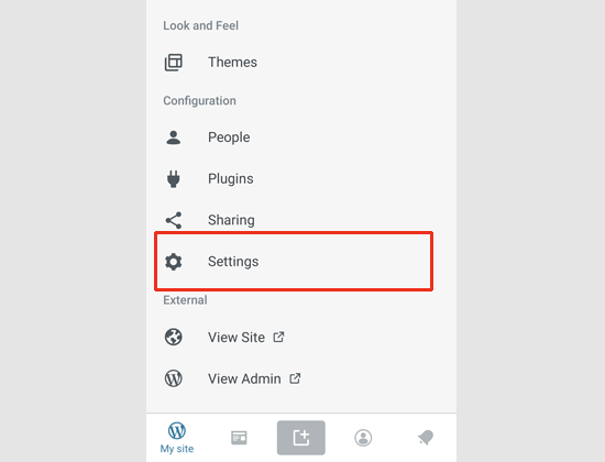 Settings menu