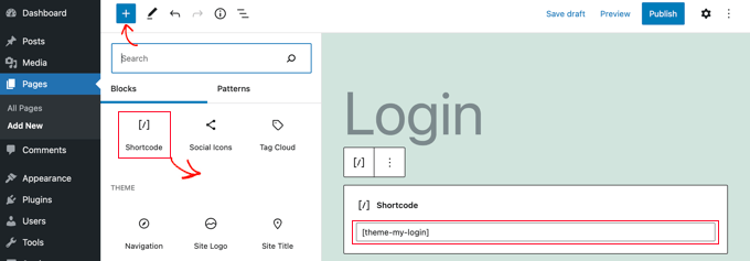 Adding Theme My Login Shortcode to a Page