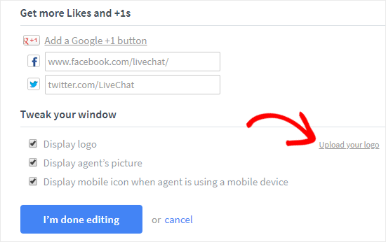 Upload Logo and Add social links to LiveChat