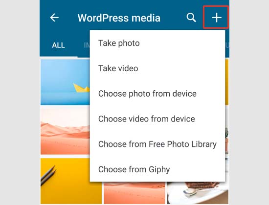 a la bibliothèque multimédia de WordPress sur mobile