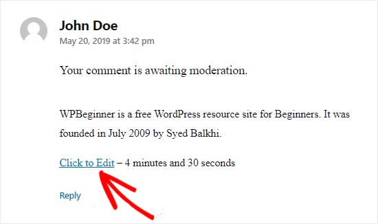 Commentaire WordPress cliquez pour modifier l'option