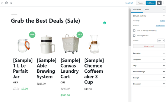  lista de produtos BigCommerce no WordPress Post