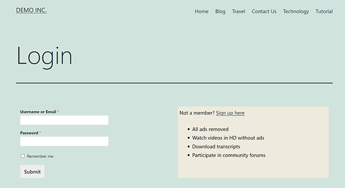 WPForms login form preview