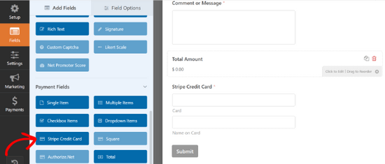 Adding Stripe credit card field to your form