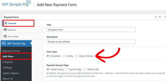 Create a new donation form and add title