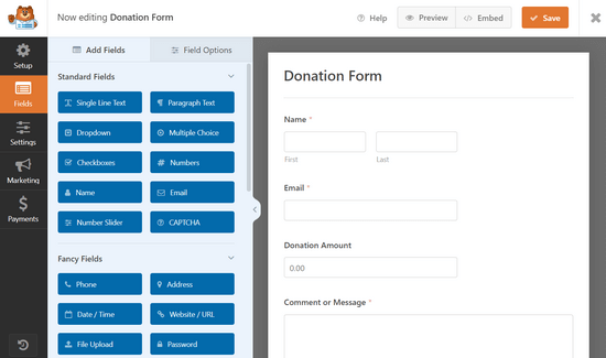 Editing the donation form in WPForms