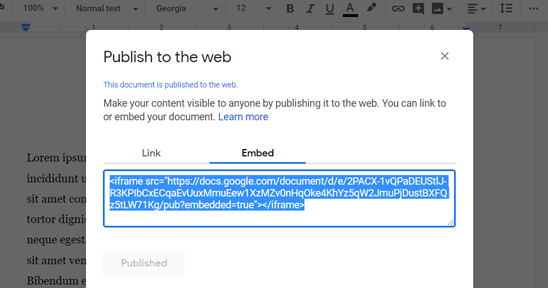 Embed a Google Doc Code