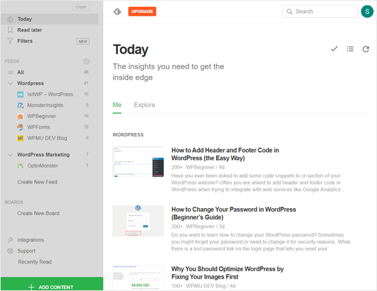 Feedly 뉴스 Aggregator 웹사이트