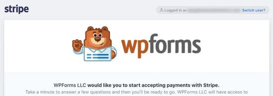 Stripe agreement page for WPForms