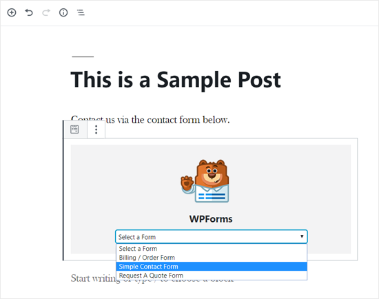 WordPress 编辑器的 WPForms 块