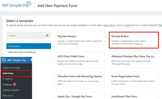 WP Simple Pay donation form template