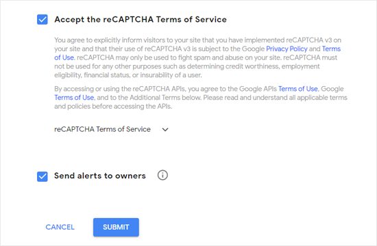 Accepter les conditions d'utilisation de Google reCAPTCHA