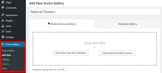 使用 Envira Gallery WordPress 插件创建新画廊