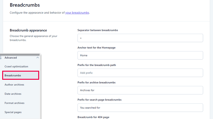 breadcrumbs Yoast SEO