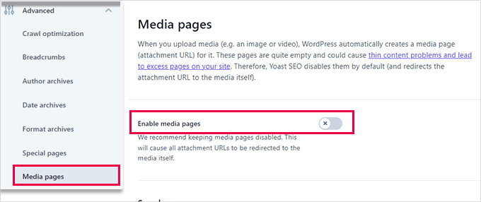 Disable media pages