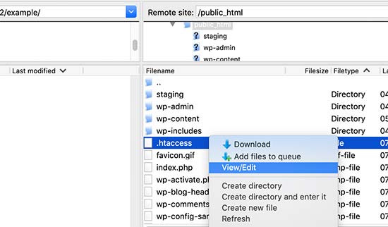 Editing the .htaccess file using FTP