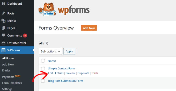 Edit a Form Created with WPForms Edit your contact form