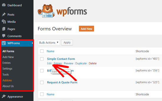 Modifier un formulaire créé avec WPForms